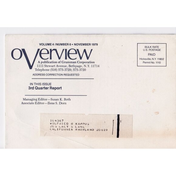 Grumman Other - Grumman Overview Nov 1979 Aerospace Newsletter, NASA, LEM, Penn Central, Rare